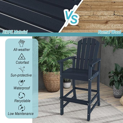 Giantex HDPE Outdoor Bar Stools - All Weather Tall Adirondack Chair with Armrest, Footrest, Load 360Lbs, 30-Inch Counter Height Bar Stool for Patio, Garden, Yard, Indoor Or Outdoor Use (1, Navy)