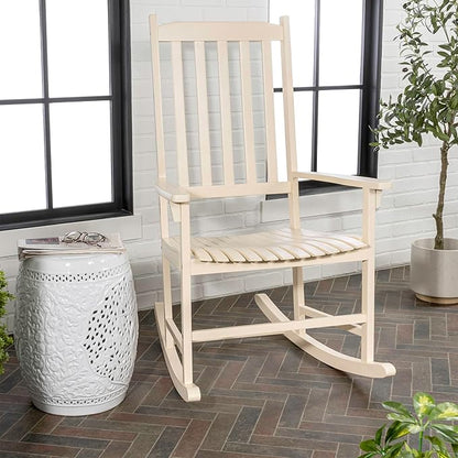 Eyely KCR300D Orvindar Farmhouse Classic Slat-Back 350-LBS Support Acacia Wood Outdoor Rocking Chair, Almond