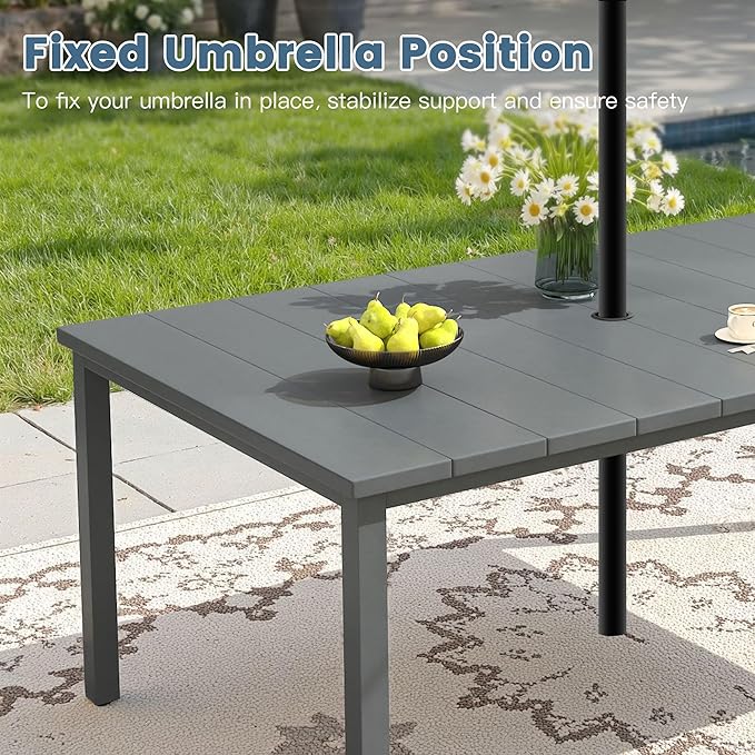 DIFY 63" Rectangle Outdoor Dining Table for 6, Slatted Metal Patio Table with Adjustable Umbrella Hole - Photo 5