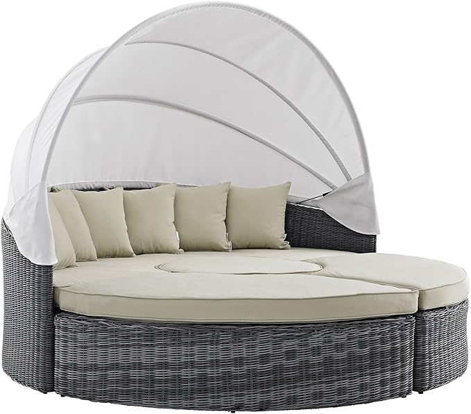 Modway Summon Outdoor Patio Daybed with Canopy and Sunbrella Cushions in Antique Canvas Beige - Photo 1