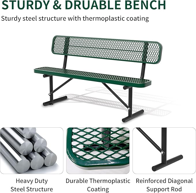 4/6/8 Feet Park Bench for Outside Heavy Duty Metal, Garden Benches Outdoor Bench with Backrest & Portable Frame - Photo 4