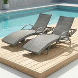 80.3" Chaise Lounge Outdoor Set of 2, Wicker Pool Lounge Chairs Outdoor with Pull-Out Side Table - Photo 1