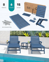 SERWALL Patio Chaise Lounge Chair Set of 2, 78'' Long 5-Positions Adjustable HDPE Outdoor Lounger for Pool - Photo 6