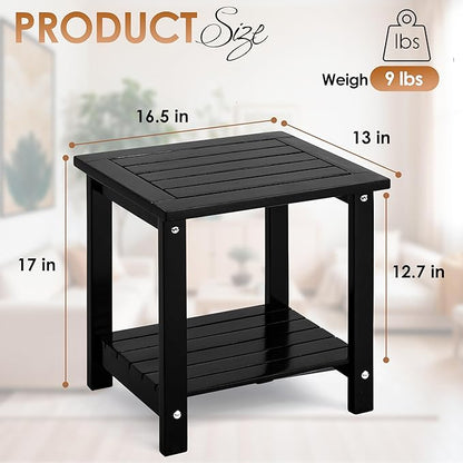 2-Tier Adirondack Outdoor Side Table, 16.6" Acacia Weather-Resistant End Table with Shelf for Patio, Garden, Lawn, Living Room (Black)