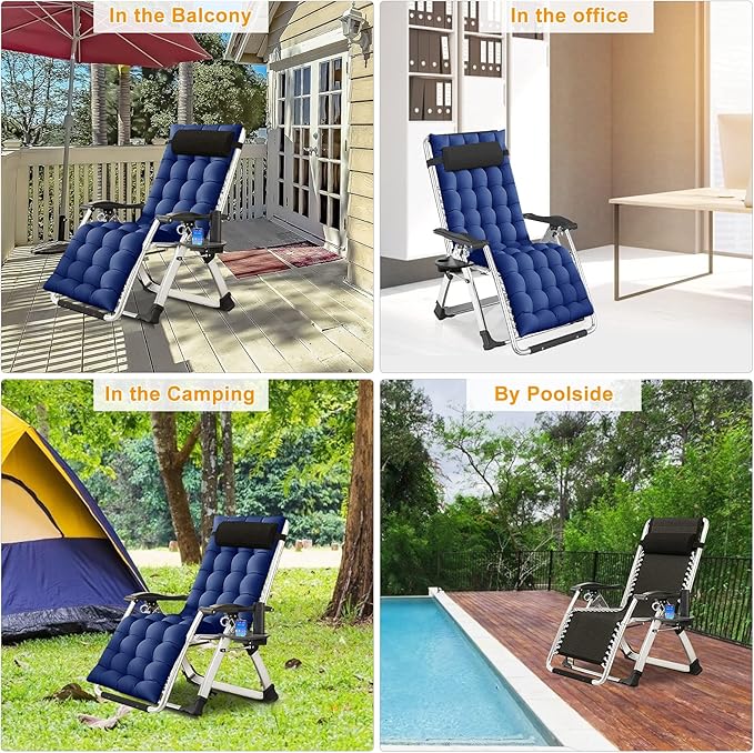 NAIZEA Padded Zero Gravity Chair, Folding Outdoor Lounge Chairs, Adjustable Reclining Camping Chairs with Cup Holder - Photo 4