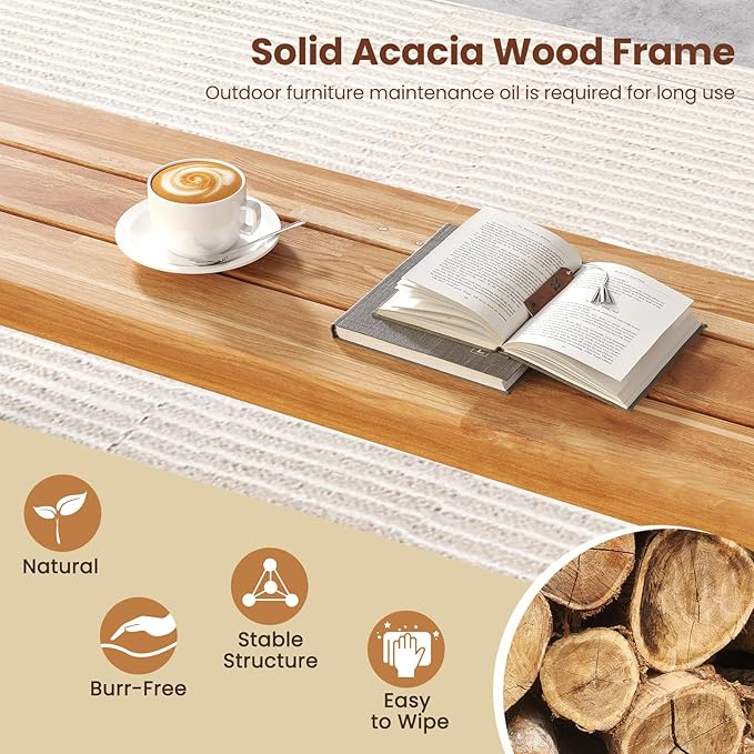 RELAX4LIFE 63’’ Outdoor Bench Acacia Wood - 3-Person Backless Patio Benches with Heavy Duty Metal Frame, Wooden Picnic Dining Garden Bench for Outside Backyard Park Porch, 800 LBS Weight Capacity (2)