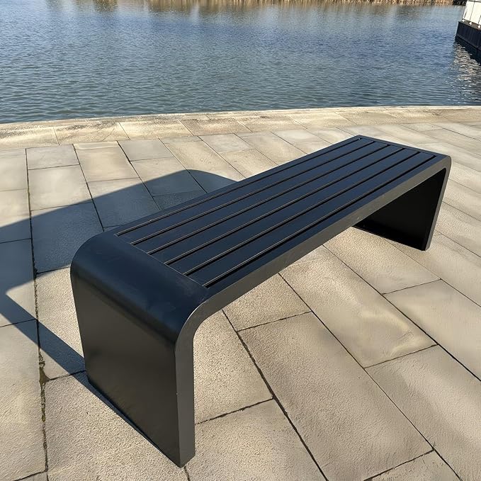 Metal Garden Bench, 100/120/150/180 Cm Outdoor Benches Weatherproof 2-5 Person, Patio Benches for Outdoors Cast Iron Metal Frame, Patio Lawn Porch Bench Seat Backless(Black,180 cm/70.87 in)