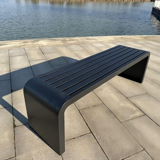 Metal Garden Bench, 100/120/150/180 Cm Outdoor Benches Weatherproof 2-5 Person, Patio Benches for Outdoors Cast Iron Metal Frame, Patio Lawn Porch Bench Seat Backless(Black,100 cm/39.37 in)