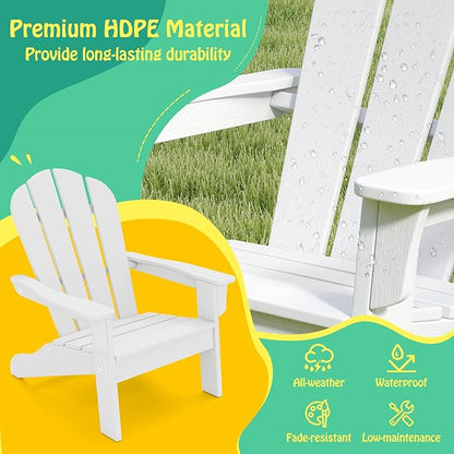 Giantex HDPE Kids Adirondack Chair - All-Weather Lawn Toddler Chair with Ergonomic Design, Children’s Outdoor Chair for Toddlers Ages 3-8, Kid’s Patio Furniture for Deck, Garden (1, White)