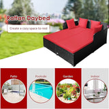 COSTWAY Outdoor Patio Rattan Daybed, Sponge Cushioned Loveseat Sofa with 4 Pillows, Wicker Furniture Sunbed for Balcony - Photo 6