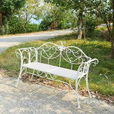 Outdoor White Metal Garden Bench, Double Seat with Decorative Cast Iron Backrest, Perfect for Patio, Yard, Porch - Photo 1