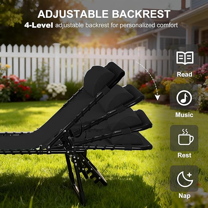 Outsunny Folding Chaise Lounge Chair, Patio Sun Tanning Chair, Outdoor Chaise Lounger with 4-Position Reclining Back - Photo 4