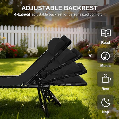 Outsunny Folding Chaise Lounge Chair, Patio Sun Tanning Chair, Outdoor Chaise Lounger with 4-Position Reclining Back, Breathable Mesh Seat for Beach, Poolside, Yard, Black