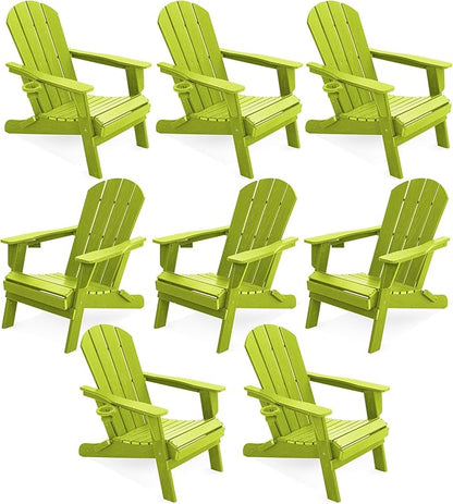 LOUNZY Folding Adirondack Chair Set of 8, Lime