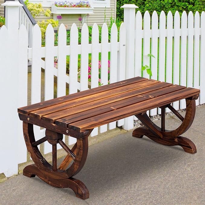 JHshop Brown 38.5inch Garden Bench, Outdoor Rustic Bench for Garden Porch Backyard Patio Park, Seats 2 Person Patio Bench Outdoor Backless Bench, Garden Benches for Garden Lawn Porch 98 x 50 x 40CM