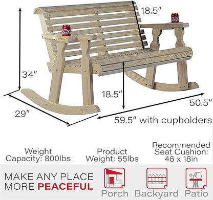 Amish Casual Heavy Duty 800 Lb Roll Back Pressure Treated Double Rocker with Cupholders (Unfinished)