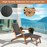 HAPPYGRILL Acacia Wood Chaise Lounge With Retractable Footrest - Rattan Wicker Folding Collapsible Chair for Poolside - Photo 6