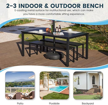 Outdoor Patio Backless Bench Set of 2, 51.2" All-Weather Long Metal Garden Bench Seat for Backyard, Porch,Lawn, Black