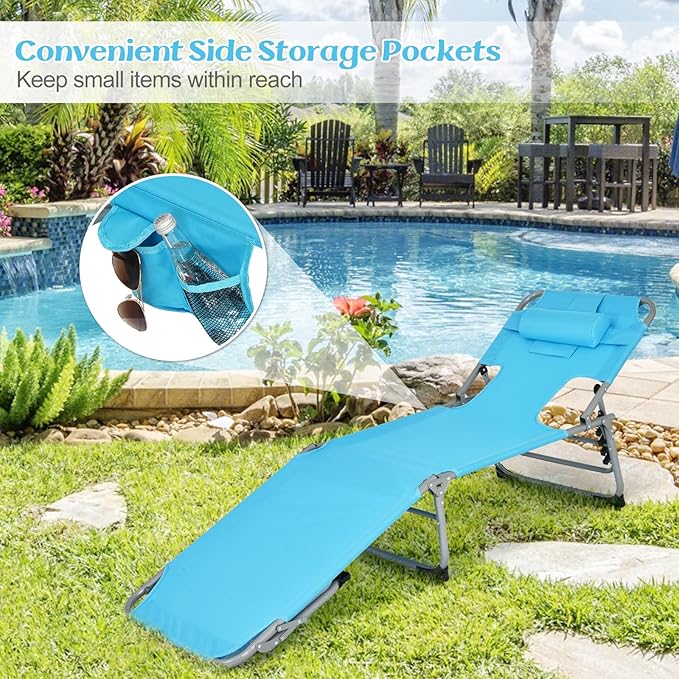 GYMAX Tanning Chair, Folding Lounger with Face/Arm Holes, Carry Handles & Side Pocket - Photo 5