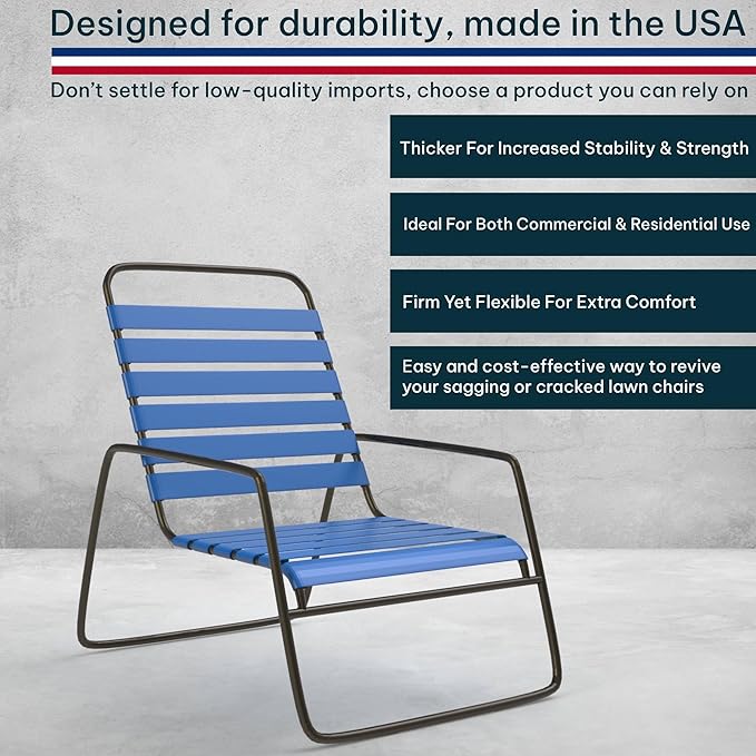 KOMORAX 2 Inch Wide, 50ft Long Vinyl Strap - Replacement Straps for Patio Chairs - Vinyl Strapping for Patio Furniture Repair - Durable Seat Repair Kit for Lawn Chairs, Outdoor Furniture (Royal Blue)