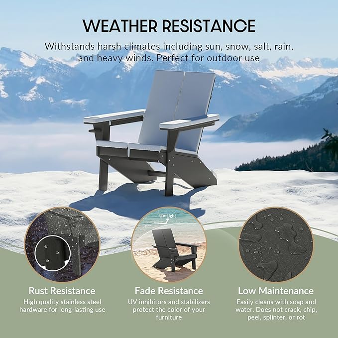 WestinTrends Riviera Outdoor HDPE Modern Adirondack Chair with Cup Holder, Gray