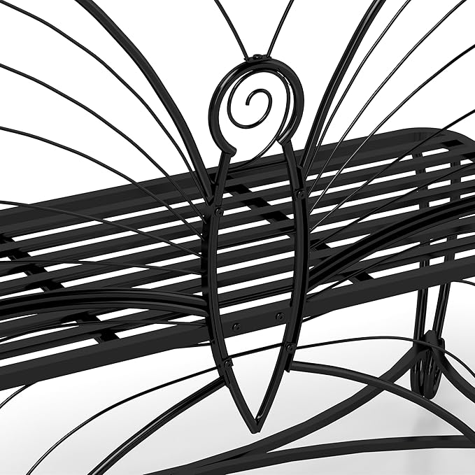 Butterfly Cast Metal Garden Bench Outdoor Bench for Patio Yard Park 2-Person Park Bench with Elegant Design All-Weather Cast Iron Outdoor Seating for Garden Entryway Black