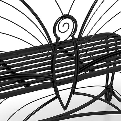 Butterfly Cast Metal Garden Bench Outdoor Bench for Patio Yard Park 2-Person Park Bench with Elegant Design All-Weather Cast Iron Outdoor Seating for Garden Entryway Black