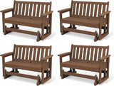 SERWALL Outdoor Glider Bench Set of 4, HDPE Weather-Resistant Swinging Bench for Backyard Garden Porch, Brown - Photo 1
