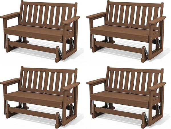 SERWALL Outdoor Glider Bench Set of 4, HDPE Weather-Resistant Swinging Bench for Backyard Garden Porch, Brown - Photo 1