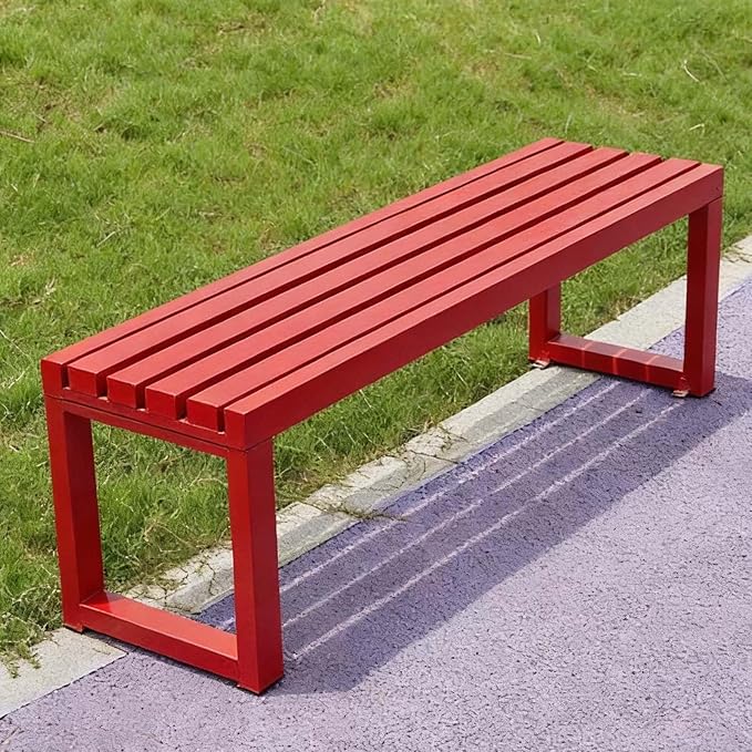Outdoor Metal Backless Bench, Garden Bench 880lbs Capacity, 3.3ft 3.9ft 4.9ft 5.9ft All-Weather Steel Patio Benches for Outside Front Porch Yard Deck Pathway Seating(Red,3.3ft)