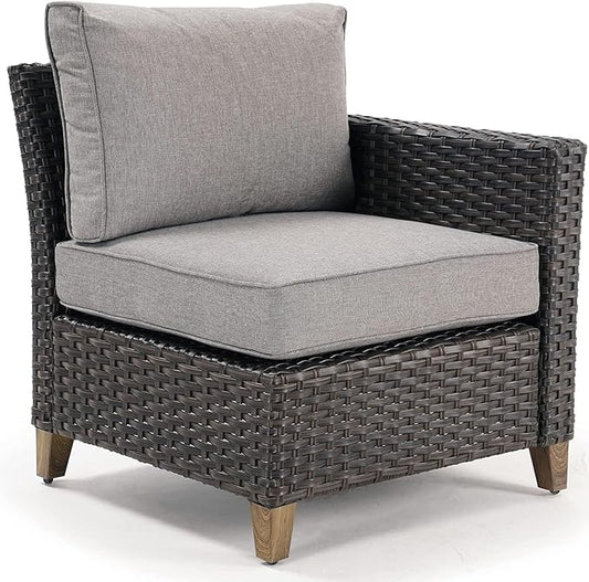 Grand patio Outdoor Furniture, Patio Wicker Sectional Sofa Modular Furniture Set Single Sofa with Thick Cushions and Frame for Deck Porch Poolside Garden (Left Arm)