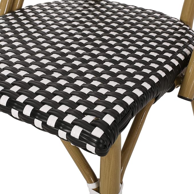 Gwendolyn Outdoor French Bistro Chairs (Set of 2), Black, White, and Bamboo Finish - Photo 5