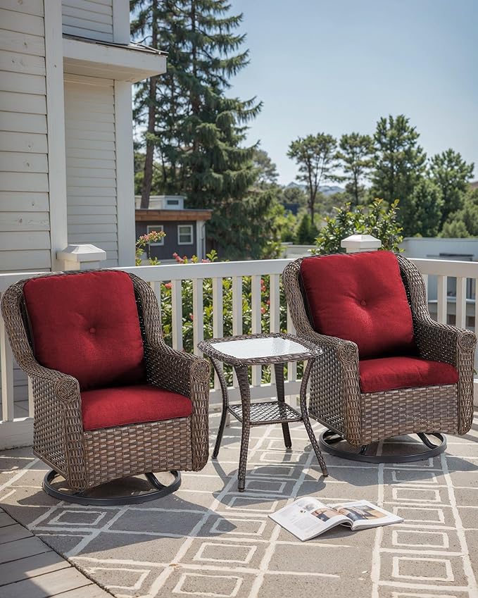 Patio Chairs Outdoor Swivel Glider - Set of 2 High Back Outside Brown Wicker Rattan Rocking Chair with Thick Cushion - Photo 6