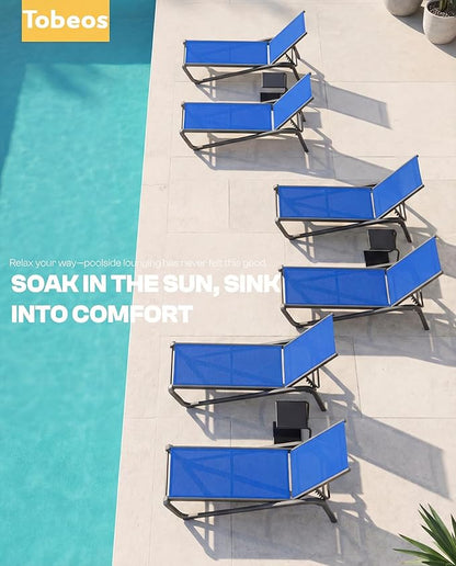Outdoor Chaise Lounge Chair Set of 2 with Side Table, 5-Position Adjustable Patio Lounge Chair with Aluminum Frame, Textilene Fabric Pool Loung Chairs for Poolside,Deck, Backyard (Royal Blue)