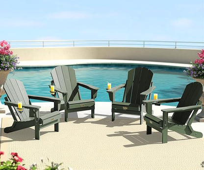 SERWALL Adirondack Chair Set of 4, Weather Resistant HIPS Patio Chairs with Cup Holder for Patio Garden Outdoors Fire Pit- Army