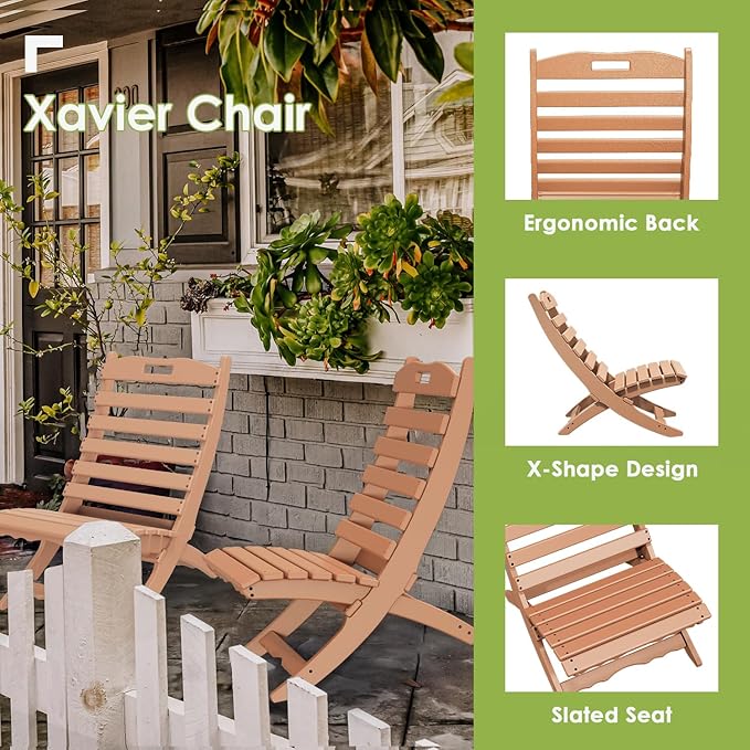 GREENVINES Folding-Xavier-Chairs Set of 4 | Wave | Portable Adirondack-Chair | HDPE Plastic | All Weather Fire-Pit Chair - Photo 3