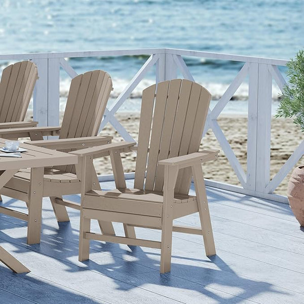 WestinTrends Dylan Outdoor Patio Shell-Back Adirondack Dining Chair Weather Resistant Weathered Wood - Photo 1