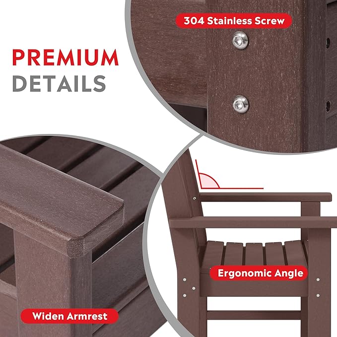Costaelm Outdoor Dining Arm Chair, Patio HDPE Garden Dining Table Chair, Poly Lumber Waterproof Restaurant Bistro Farmhouse Chairs for Outside Porch Backyard, Dark Brown