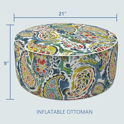 LVTXIII Inflatable Stool Ottoman Footrest with Handle, Decorative Fade-Resistant Foot Stool, Indoor or Outdoor Pouf for Home Garden and Camping Use, D21 x W 21 x H9, Paradise Paisley
