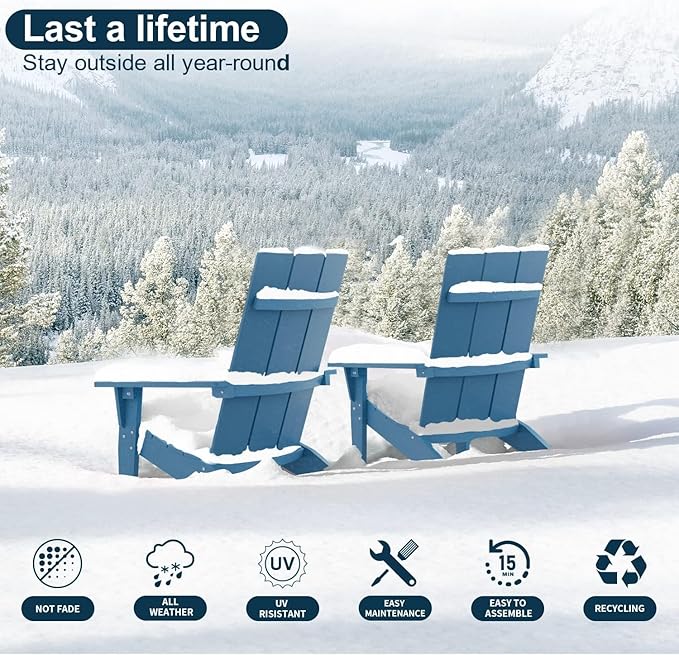 MXIMU Modern Adirondack Chairs Set of 4 Weather Resistant with Cup Holder Oversize Plastic Fire Pit Chairs Plastic - Photo 5