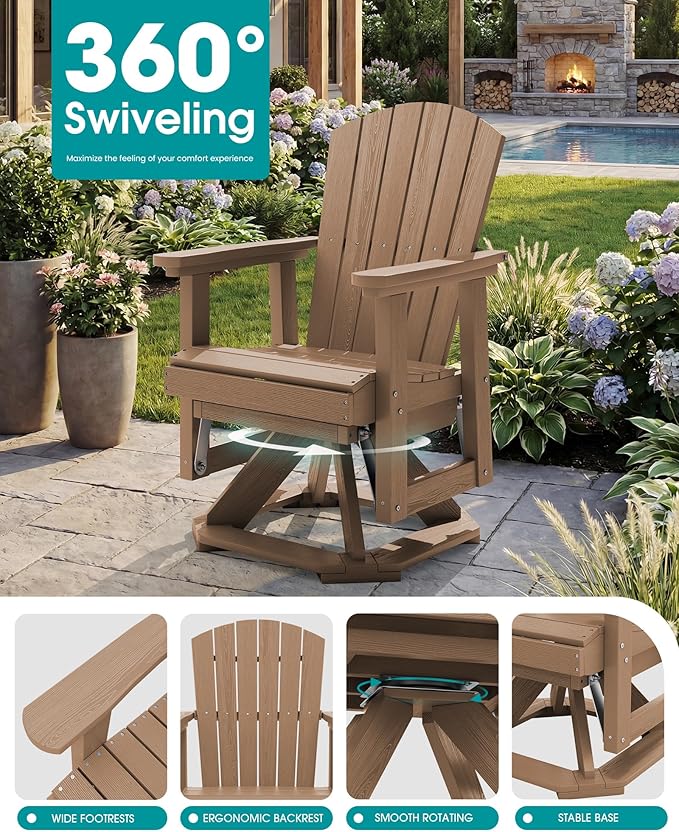 SERWALL Adirondack Swivel Glider, HDPE Glider for Outdoor, All-Weather Glider Rocking Chair for Porch, Balcony, Brown - Photo 5
