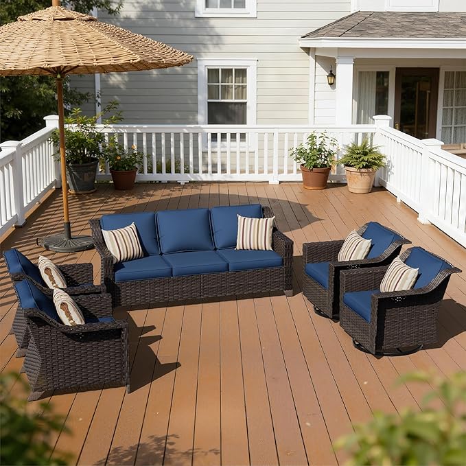 5 Pieces Patio Conversation Furniture Set - 1 Sofa, 2 Armchairs, 2 Swivel Chairs - Photo 1