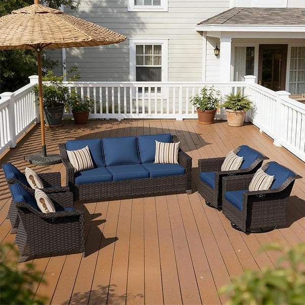 5 Pieces Patio Conversation Furniture Set - 1 Sofa, 2 Armchairs, 2 Swivel Chairs - Photo 1