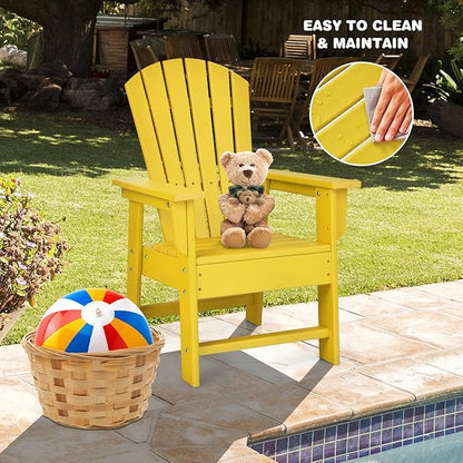 Giantex Adirondack Chair, Kids HDPE Patio Lawn Chair with Ergonomic Backrest for Deck, Porch, Backyard, Poolside, Indoor, Weather Resistance Toddler Outdoor Chair (2, Yellow)