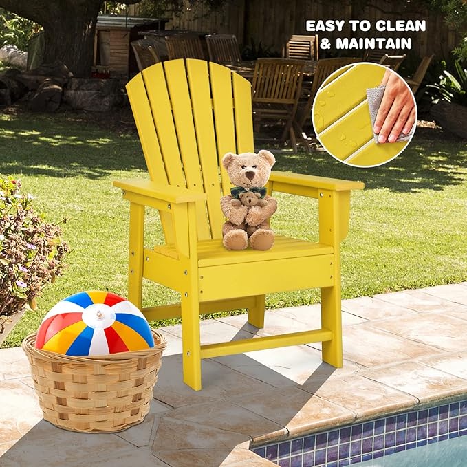 Giantex Adirondack Chair, Kids HDPE Patio Lawn Chair with Ergonomic Backrest for Deck, Porch, Backyard, Poolside, Indoor, Weather Resistance Toddler Outdoor Chair (1, Yellow)