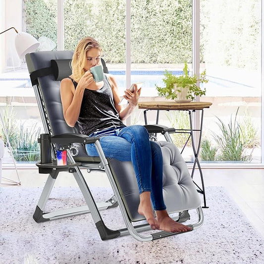 Slsy Zero Gravity Chair, Reclining Lounge Chair with Removable Cushion & Tray for Indoor and Outdoor, Patio Recliner Folding Reclining Chair