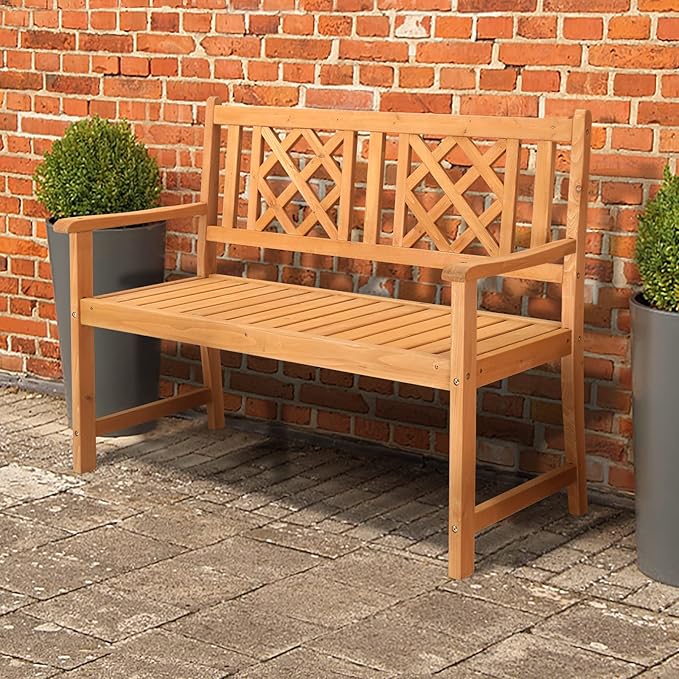 46.5" Outdoor Wooden Garden Bench,2-Person Patio Wooden Bench,All-Weather Wood Yard Benches,Outside Loveseat Park Bench,with Armrests and Backrest,for Patio, Lawn, Poolside, Backyard (Natural)