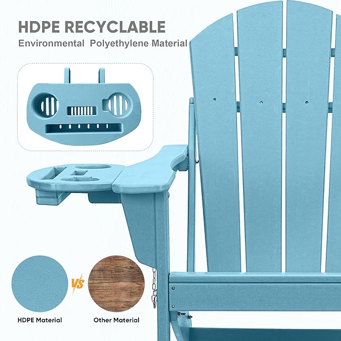 FOOWIN Folding Adirondack Chair, HDPE Adirondack Chairs with Cup Holder - Photo 5