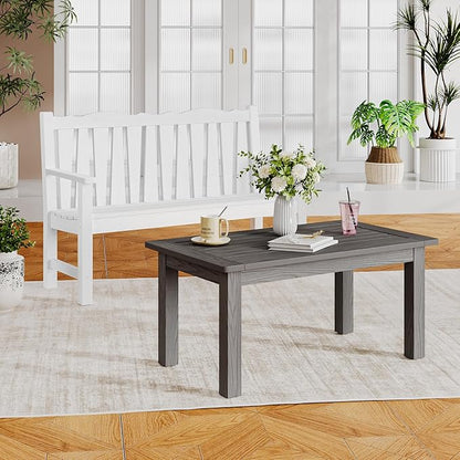 36" Outdoor Coffee Table, Weatherproof HIPS Patio Coffee Tables for Outside, All Weather Outdoor Center Table with 220lbs Capacity for Deck, Garden, Balcony, Indoor, Gray