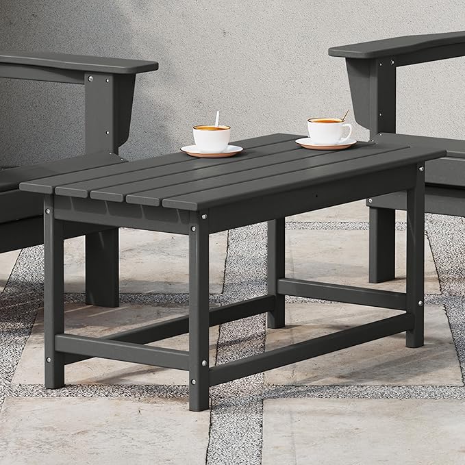 WestinTrends Malibu Outdoor Coffee Table, 35" x 17.5" All Weather Poly Lumber Patio Adirondack Coffee Table for Garden Lawn Porch Balcony, Gray